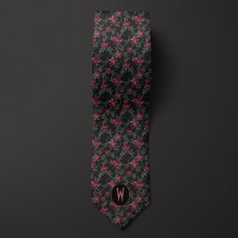 Svart och burgunder röd blomster slips