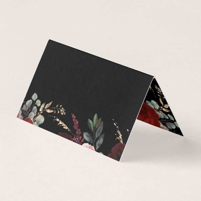 Svart och Burgundy Red Blommigt Elegant Kort (Framsida)