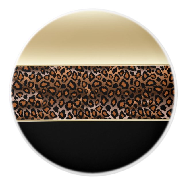 Svart och Champagne Leopard Animal Print Knopp (Framsidan)