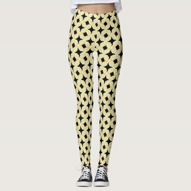 Svart och citronmönster funky mode leggings (Framsida)