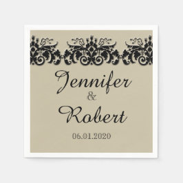 Svart och Cream-Blommigten Embossed Bröllop Napkin Pappersservett