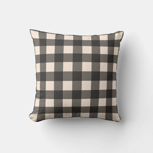 Svart och Cream Buffalo Plaid Dekorativ kudde (Framsida)