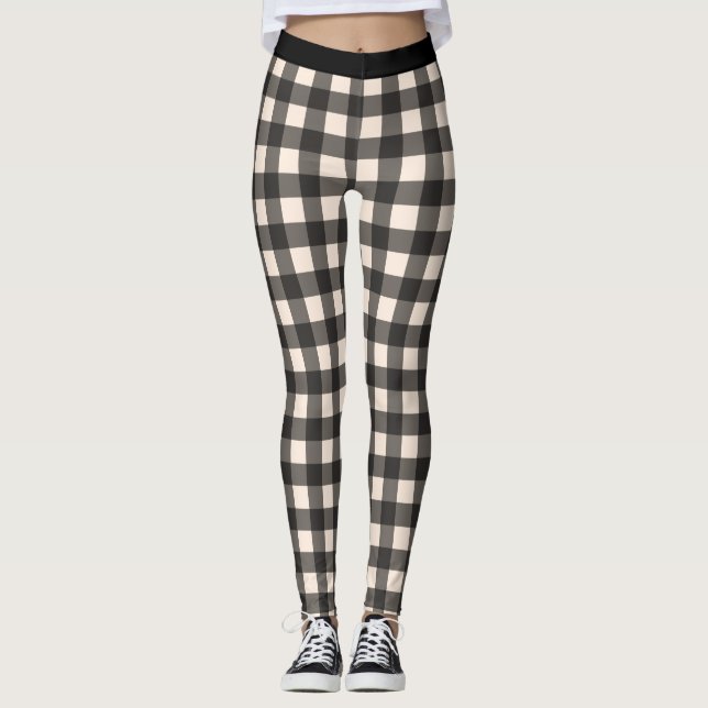 Svart och Cream Check Buffalo Plaid Leggings (Framsida)