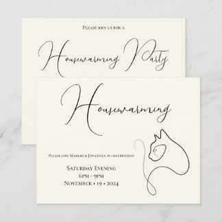 Svart och Cream - minimalistisk katt över hemmet Inbjudningar