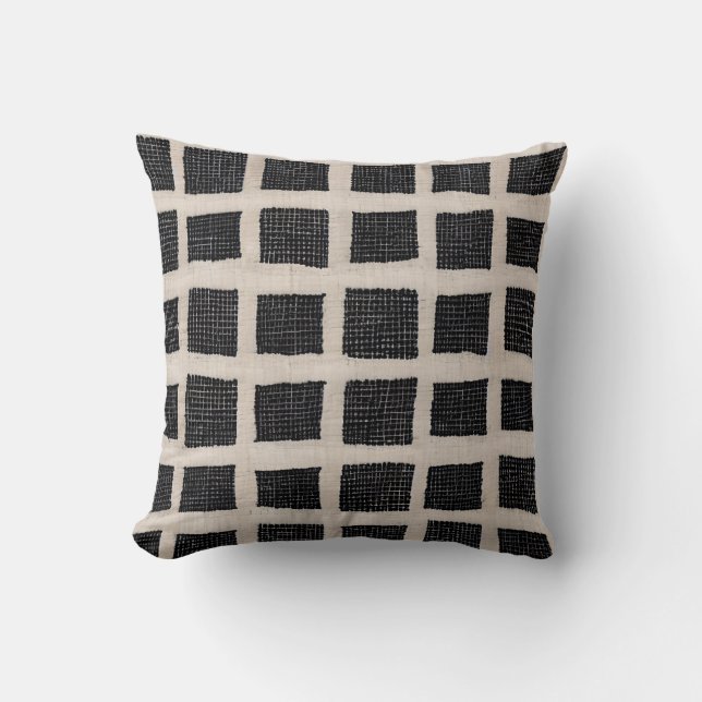 Svart och Cream Texturerade fyrkanter Kudde (Framsida)