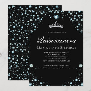 Svart och Diamond Quinceanera-inbjudningar Inbjudningar