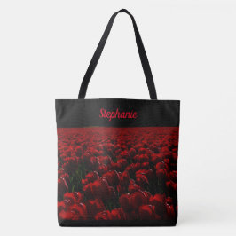 svart och djup burgundröd, blommor, ditt namn tygkasse