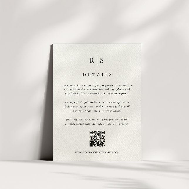 Svart och Ecru Monogram Bröllop QR-kod Tilläggskort (Skapare uppladdad)