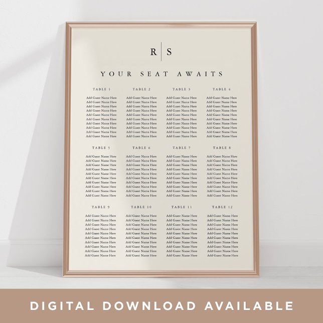 Svart och Ecru Monogram Bröllop-sätesdiagram Poster (Skapare uppladdad)