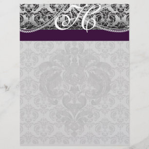 Svart och Eggplant Monogram Black Damask