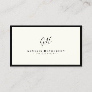 Svart och Elfenbens Lyx Monogram | Chic Minimalist Visitkort