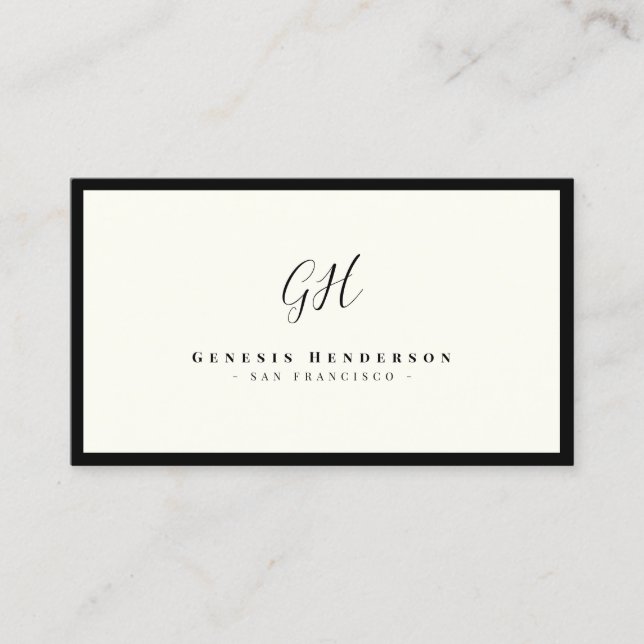 Svart och Elfenbens Lyx Monogram | Chic Minimalist Visitkort (Framsida)