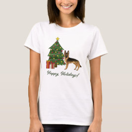 Svart och en tysk shepherd och Julgran T Shirt