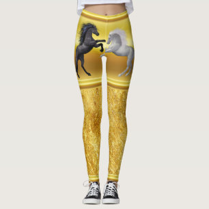 Svart och en vithäst som slåss leggings