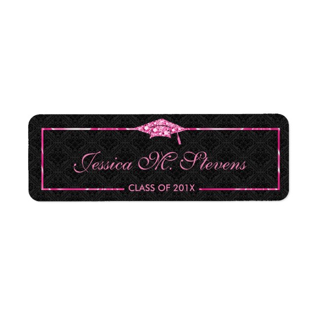 Svart och ett av Studenten med Rosa Ram Returadress Etikett (Framsidan)