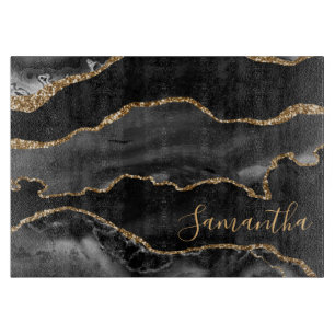 Svart och falskt guld glittermarmor agat