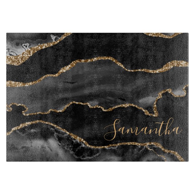 Svart och falskt guld glittermarmor agat (Framsidan)