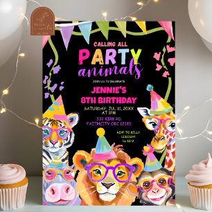 Svart och färglös Vild En Safari Animals Birthda Inbjudningar