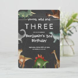 Svart och färgstark utskrift Dinosaur Birthday Inbjudningar
