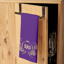 Svart och faux Glitter Girly Blommigt Ram Kökshandduk