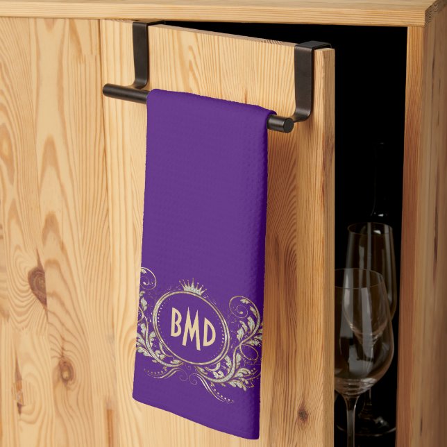 Svart och faux Glitter Girly Blommigt Ram Kökshandduk (Thirds Fold)