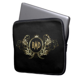 Svart och faux Glitter Girly Blommigt Ram Laptop Fodral