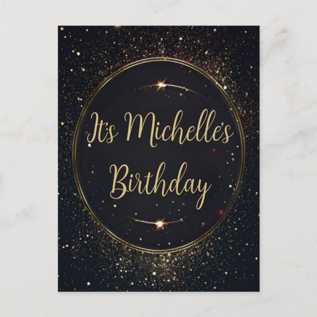 Svart och faux Guld födelsedag Inbjudan Vykort (Framsida)