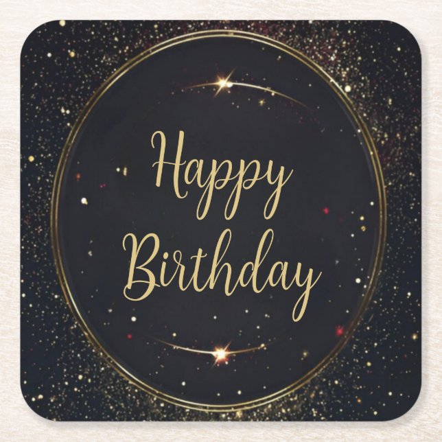 Svart och faux Guld födelsedag Papper Underlägg (Framsidan)