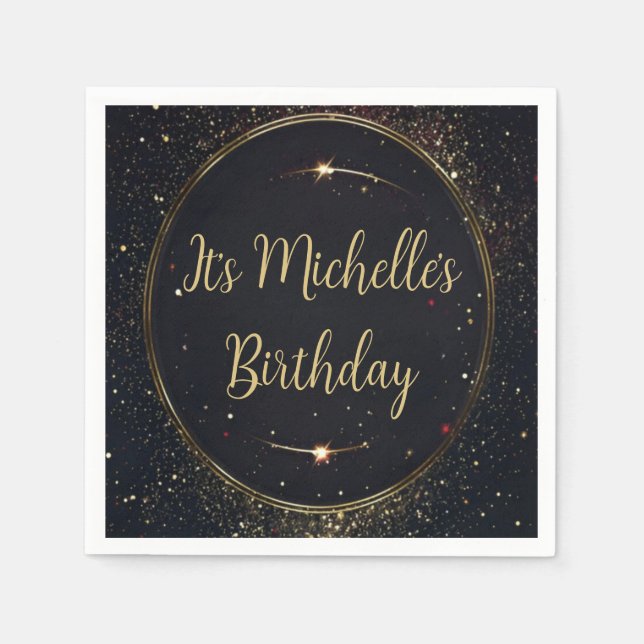 Svart och faux Guld-födelsedag Pappersservett (Framsidan)