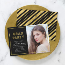 Svart och faux Guld Geometric Photo Grad Party