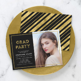 Svart och faux Guld Geometric Photo Grad Party Inbjudningar