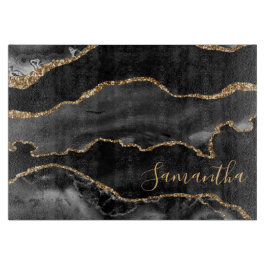 Svart och faux Guld Glitter Marble Agate