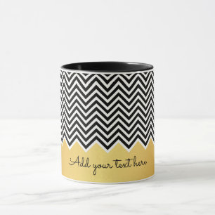 Svart och FAUX GULD Modern Chevron Anpassningsbar Mugg