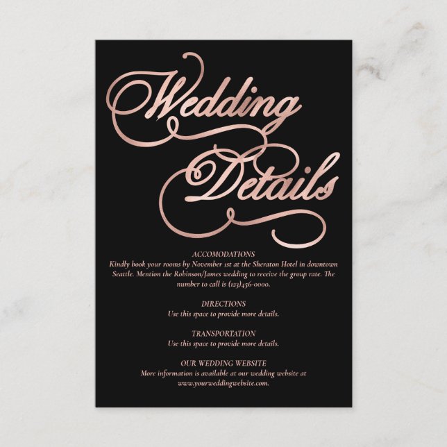 Svart och faux Guld-Ro-kalligrafi för Bröllop Tilläggskort (Framsida)
