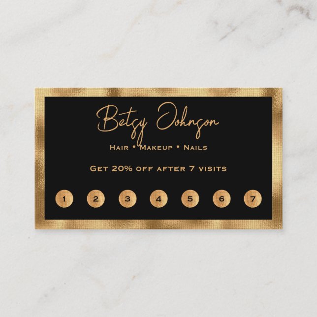 Svart- och faux-guldfärgat platta förmånskort lojalitetskort (Framsida)