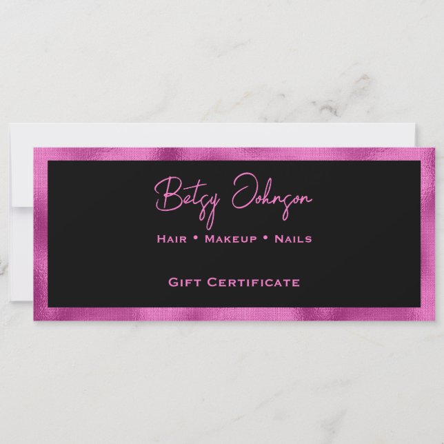 Svart och faux-kort för Shock rosa-certifikat Inbjudningar (Framsida)