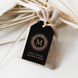 Svart och faux Ro Guld Deco Monogram Wedding Favor Presentetikett