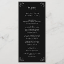 Svart och Faux Silver Simple Elegant Menu