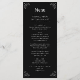 Svart och Faux Silver Simple Elegant Menu Meny