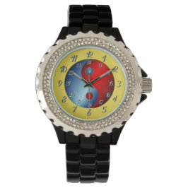 Svart och fet Gult Yen Yang Watch Armbandsur