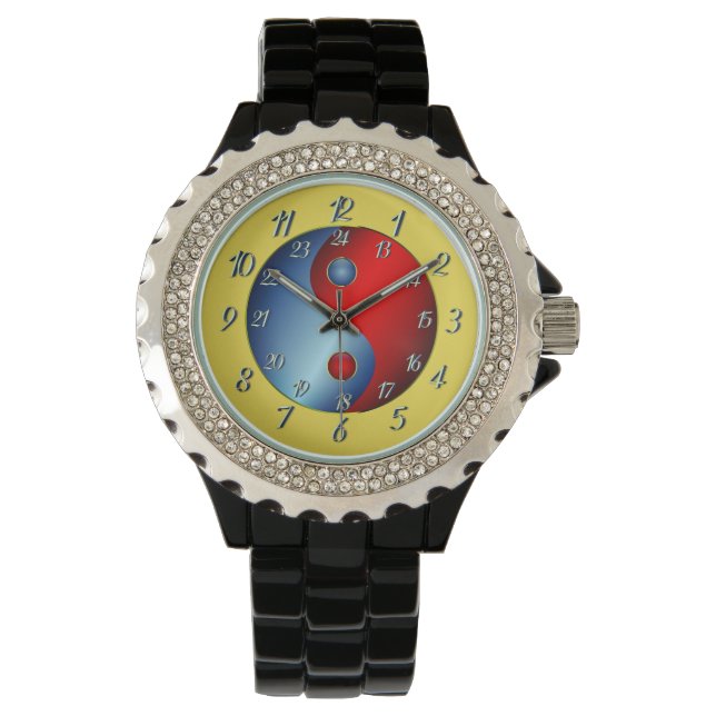 Svart och fet Gult Yen Yang Watch Armbandsur (Framsida)
