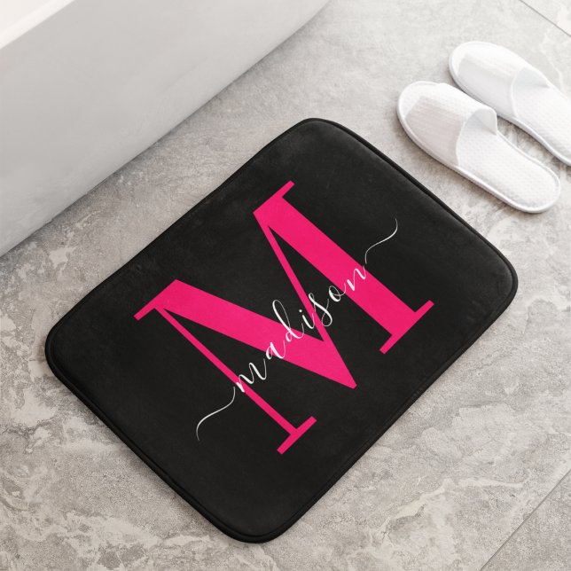 Svart och fet Shock rosa Monogram första gången Gi Badrumsmatta (Skapare uppladdad)