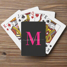 Svart och fet Shock rosa Monogram Namn-familj Casinokort