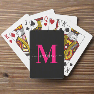 Svart och fet Shock rosa Monogram Namn-familj Casinokort