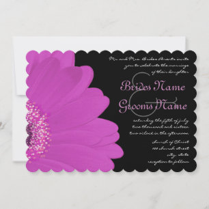 Svart och Fuchsia Gerber Daisy bröllopsinbjudan Inbjudningar