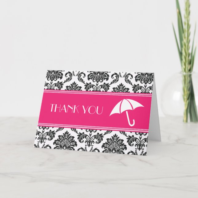 Svart och Fuchsia möhippatack Tack Kort (Framsida)