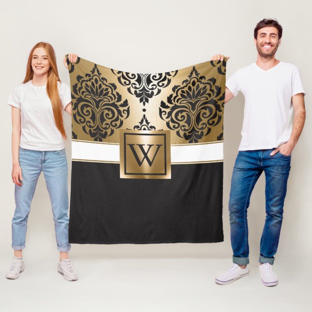 Svart och Golden Arabesc Fleecefilt (På plats)