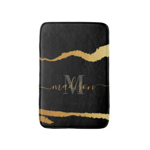 Svart och Golden Foil Monogram Badrumsmatta