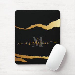 Svart och Golden Foil Monogram Musmatta