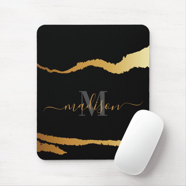 Svart och Golden Foil Monogram Musmatta (Med mus)